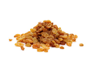 Pile of raisins isolated on white background