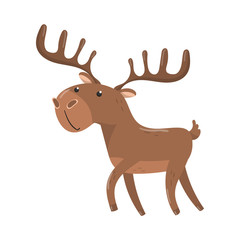 Brown deer with antlers woodland cartoon animal vector Illustration