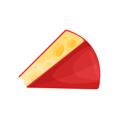 Piece of porous cheese, dairy product cartoon vector Illustration