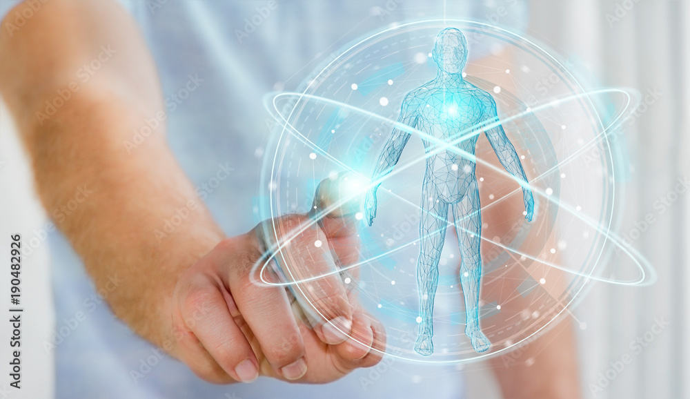 Fototapete businessman using digital x-ray human body scan interface 3d rendering