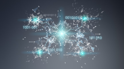 Digital binary code connection network background 3D rendering