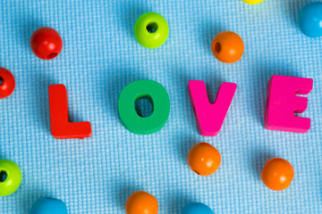 Valentine card with Love text on blue background and copy space for add text and picture, love and valentine day concept.