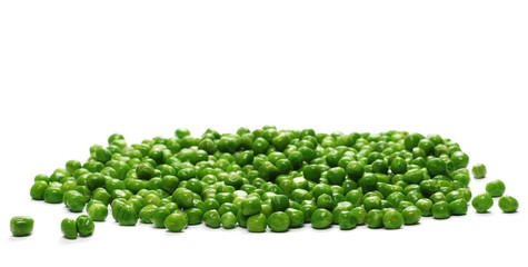 Fresh wet and raw green peas, vegetable isolated on white