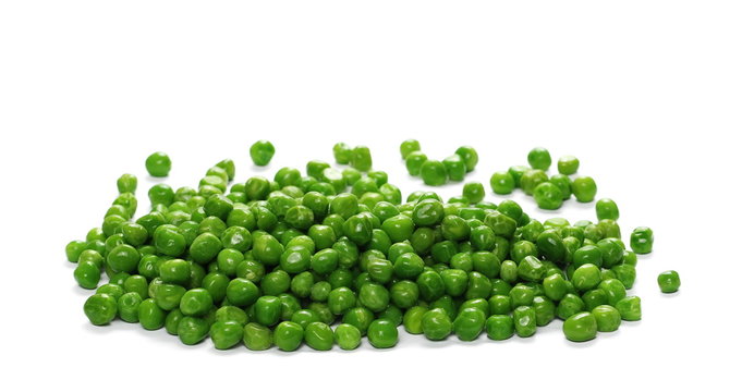 Fresh wet and raw green peas, vegetable isolated on white