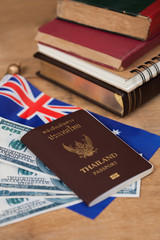 Education in Australia concept,passport on Australia flag