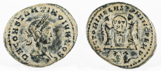 Ancient Roman copper coin of Emperor Constantine II.