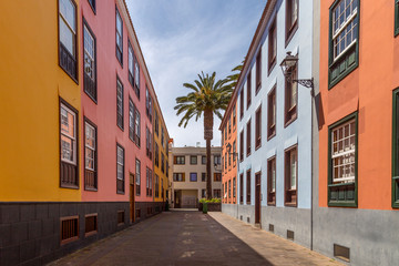 Fototapeta na wymiar Colourful streets of San Cristobal de La Laguna, a city in the Province of Santa Cruz de Tenerife, on the Canary Islands. Popular tourist destination and attraction