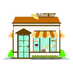 Bakery shop. Flat style design of shop icon vector illustration.