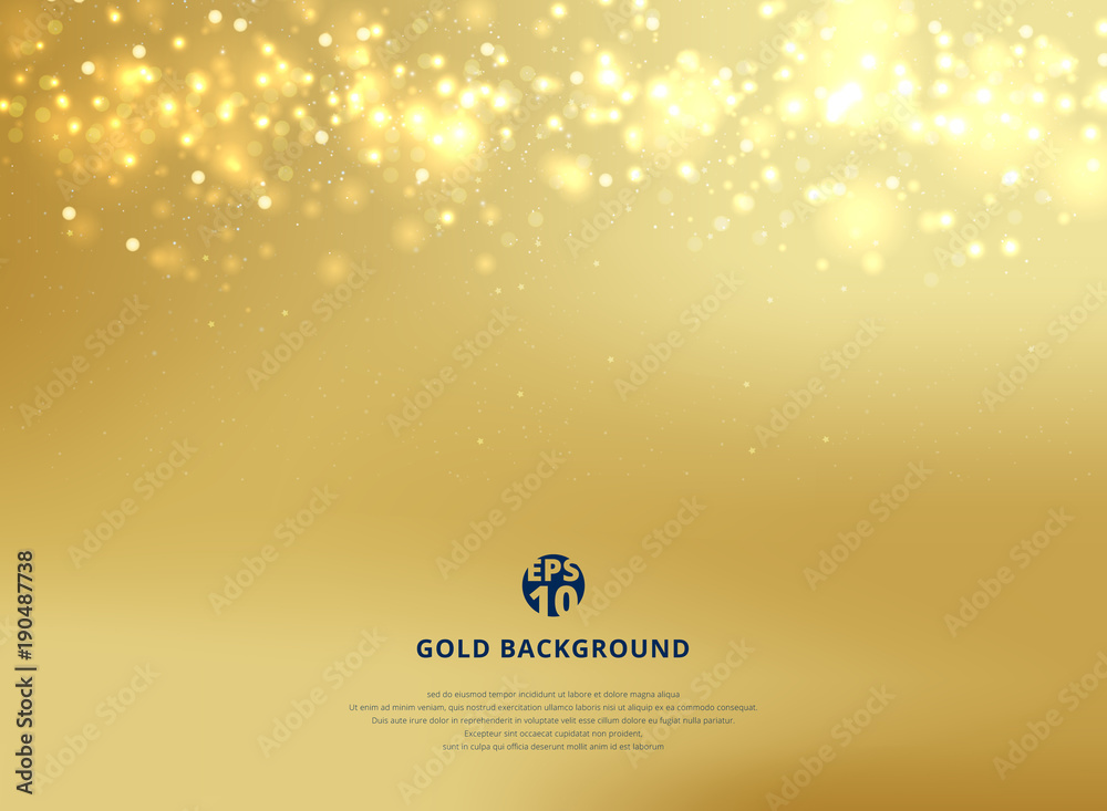 Wall mural abstract gold blurred background with bokeh and gold glitter header.
