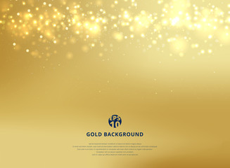 Abstract gold blurred background with bokeh and gold glitter header. - obrazy, fototapety, plakaty