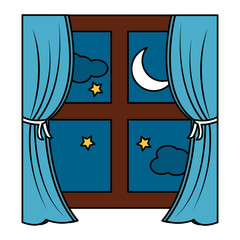 window with curtains nighttime  icon image vector illustration design 