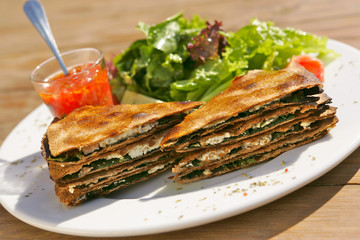 Pie of spinach and cottage cheese, restaurant Croatia.