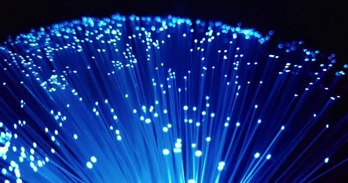 detail of multi color from blue growing bunch with fade effect of optical fibers background, fast light signal for high speed internet connection