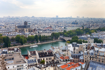 Aerial view of Paris, France in warm morning.