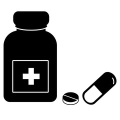 medicine icon on white background. pills and capsule icon. medicine bottle and pills. medicine sign.