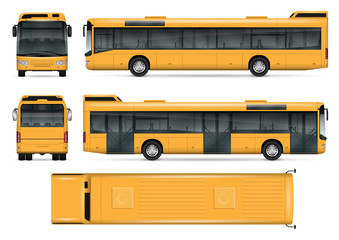 Bus vector mock-up. Isolated template of the bus on white background. Vehicle branding mockup. Side, front, back, top view. All elements in the groups on separate layers. Easy to edit and recolor.