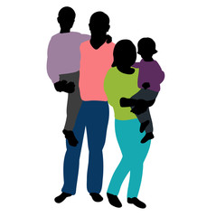 silhouette in colored clothes family with children