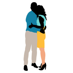 silhouette in colored clothes guy and girl
