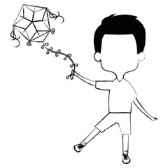 cute and little boy flying a kite vector illustration design