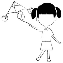 cute and little girl flying a kite vector illustration design