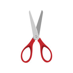 Red scissors on a white background