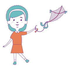 cute and little girl flying a kite vector illustration design