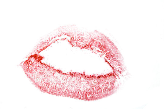 Lipstick Lip Print on White Paper Close Up 