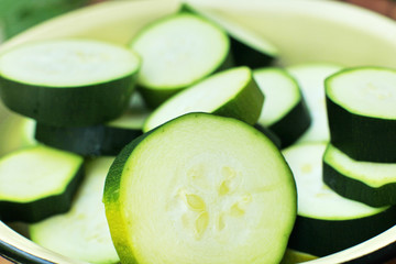 Large slices of squashes vegetable marrow zucchini close up