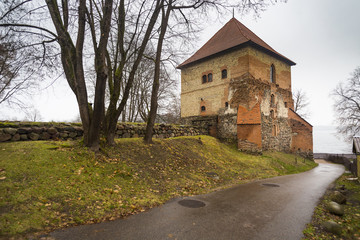 Fototapeta na wymiar Old tower at Trakai History Museum in Trakai Historical National Park