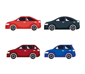 group of cars sedan icons vector illustration design