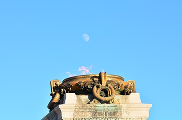 Monument to the fatherland in Rome with statues, symbols of victory, flags and sacred fire. Italy.