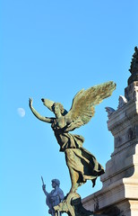 Monument to the fatherland in Rome with statues, symbols of victory, flags and sacred fire. Italy.