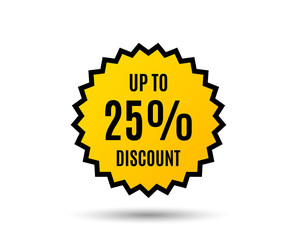 Up to 25% Discount. Sale offer price sign. Special offer symbol. Save 25 percentages. Star button. Graphic design element. Vector