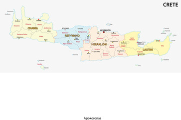 administrative and political vector map of greek mediterranean island crete