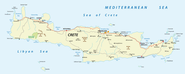 vector street map of greek mediterranean island crete - obrazy, fototapety, plakaty