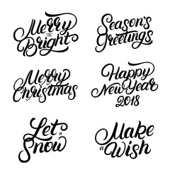 Set of Christmas and New Year 2018 hand written lettering quotes.