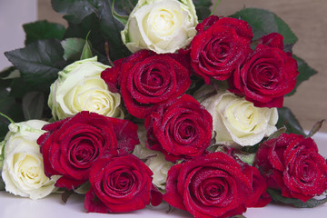 rose, bouquet, roses, flower, red, white
