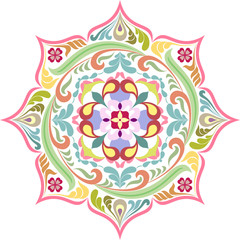 Round floral tattoo. Colorful mandala. Lotus