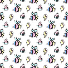 Fashionable Girl's vector patches seamless pattern background