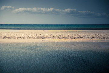 Sotavento beach, Fuerteventura, Canary islands. Sea with sand strip creating multiple horizons. Good as sea wallpaper or background, pastel colors.