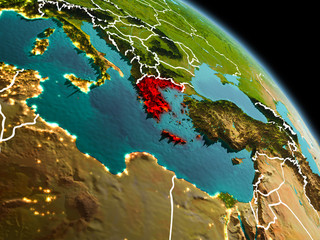 Greece in morning from orbit