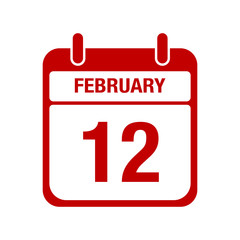 12 February calendar red icon. twelve