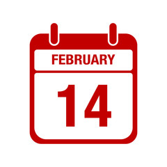 14 February calendar red icon. fourteen