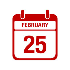 25 February calendar red icon. twenty five