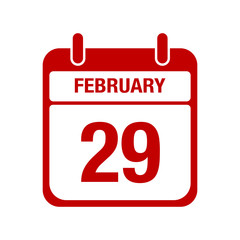 29 February calendar red icon. twenty nine