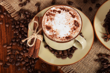 coffee with milk foam and chocolate