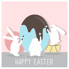 Cute and colorful Happy Easter card. Background, Banner with rabbit, bunnies and eggs