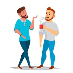 Talking Men Vector. Laughing Friends, Office Colleagues. Communicating Male. Business Person. Situation. Isolated Flat Cartoon Illustration