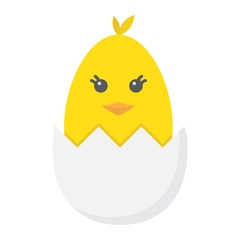 Chick hatched from an egg flat icon, easter and holiday, bird sign vector graphics, a colorful solid pattern on a white background, eps 10.