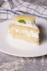 fruit cake with milk cream and fruit